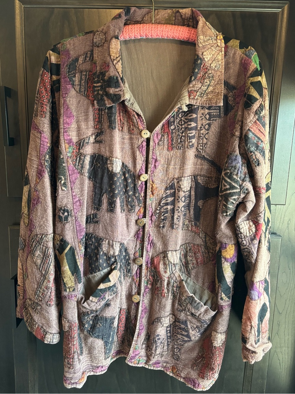 Boho Patchwork Button-Front Women's Jacket in Dusty Mauve